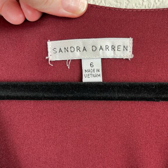 Sandra Darren Burgundy Floral Balloon Sleeve V-Neck Babydoll Mini Dress 6 NWT - Picture 4 of 15